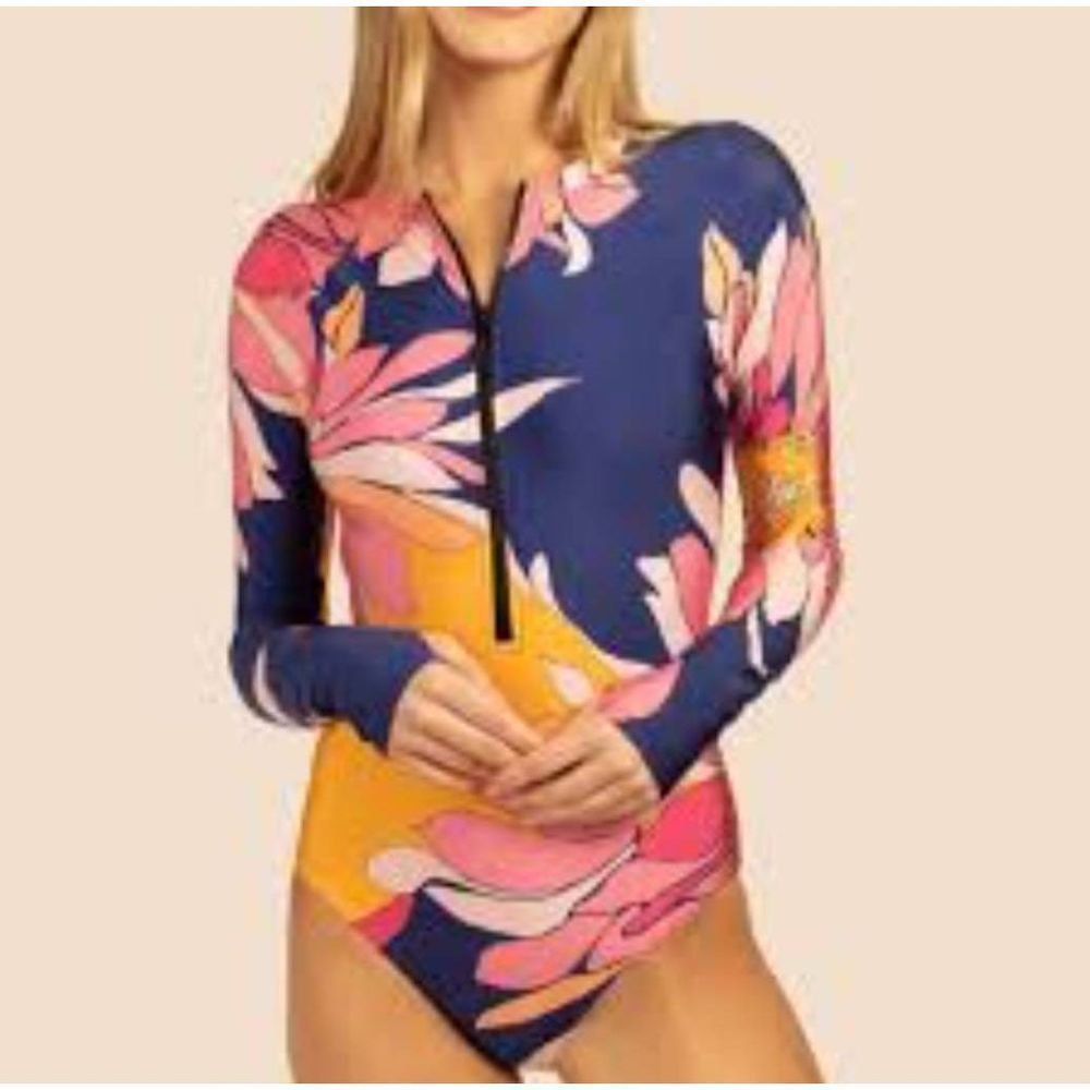 Trina Turk Navy and Pink Floral One Piece Swimsuit